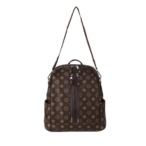 Brown Patterned PU Leather Backpack
